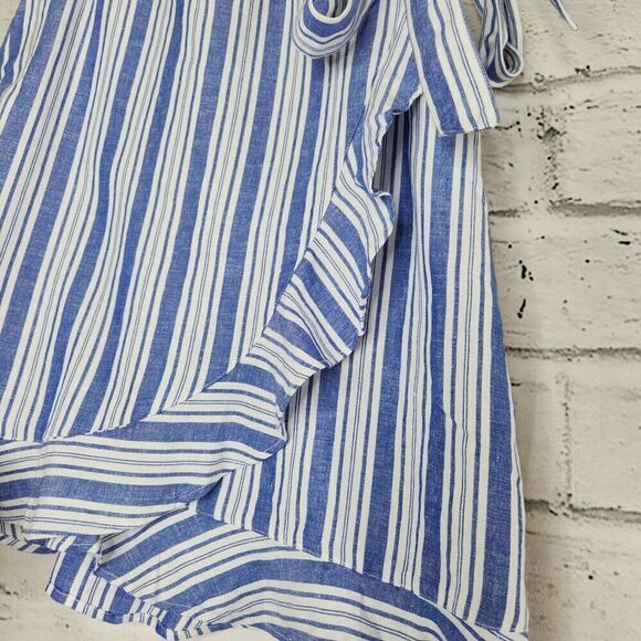 Loft Wrap Tie Knee Length Skirt Rayon Linen Blue White Striped Women's Size 8 - Picture 8 of 13